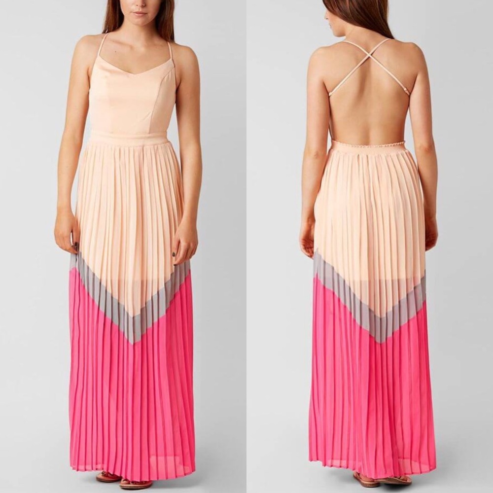 Buckle Brand HYFVE Tri-Colored Pleated Backless Maxi Dress